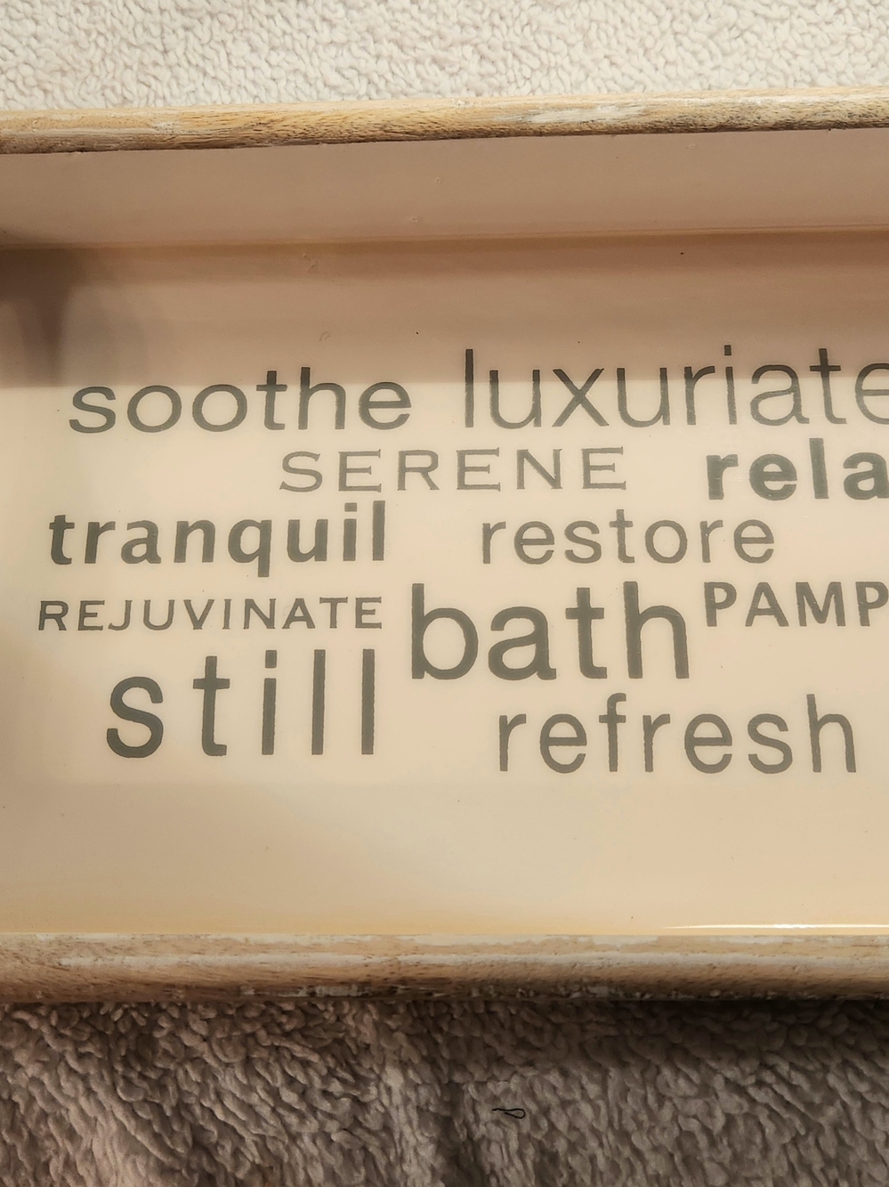 Hand Carved Wood Bath Or Spa Caddy Tray With Handles & Wirds Of Inspiration.